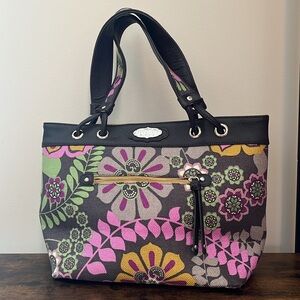 Spartina linen and leather large handbag purse tote